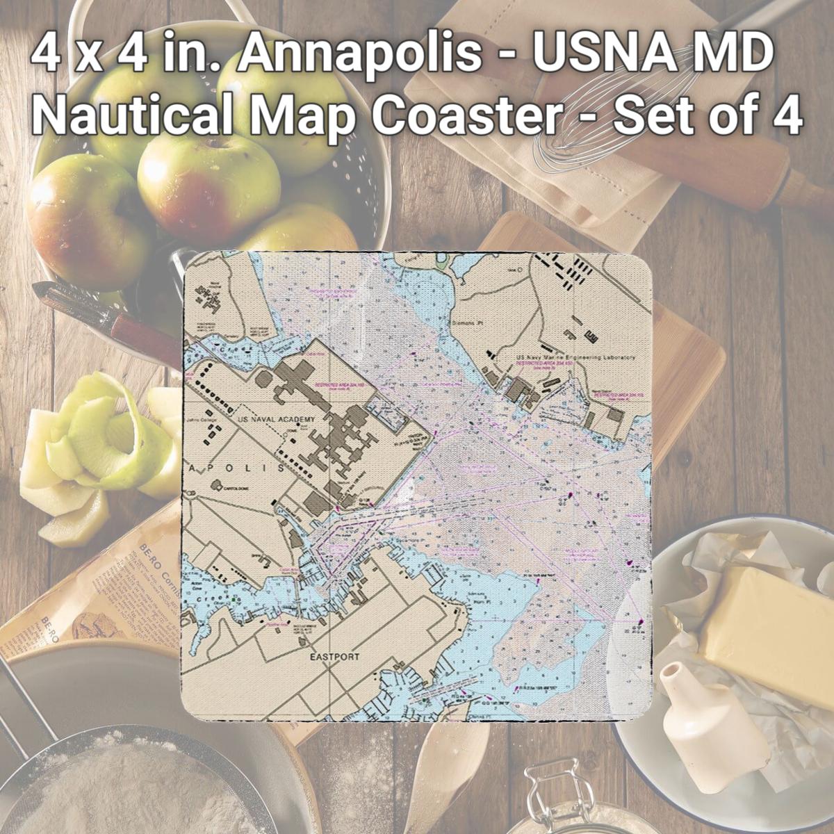 Picture of Betsy Drake CT12283AN 4 x 4 in. Annapolis - USNA, MD Nautical Map Coaster - Set of 4