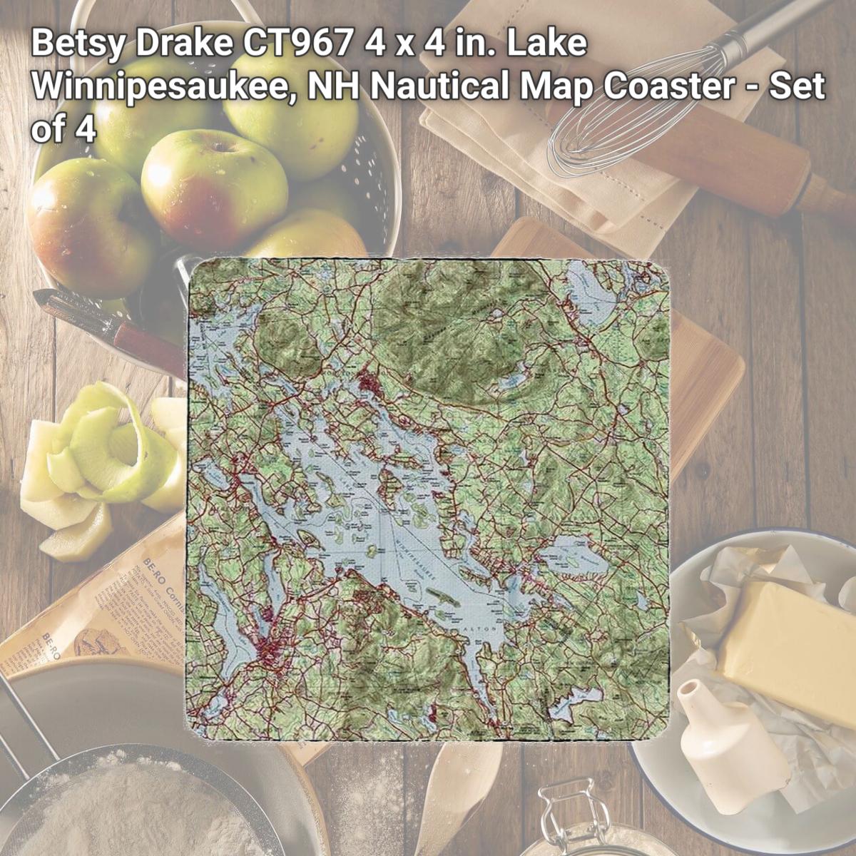 Picture of Betsy Drake CT967 4 x 4 in. Lake Winnipesaukee, NH Nautical Map Coaster - Set of 4