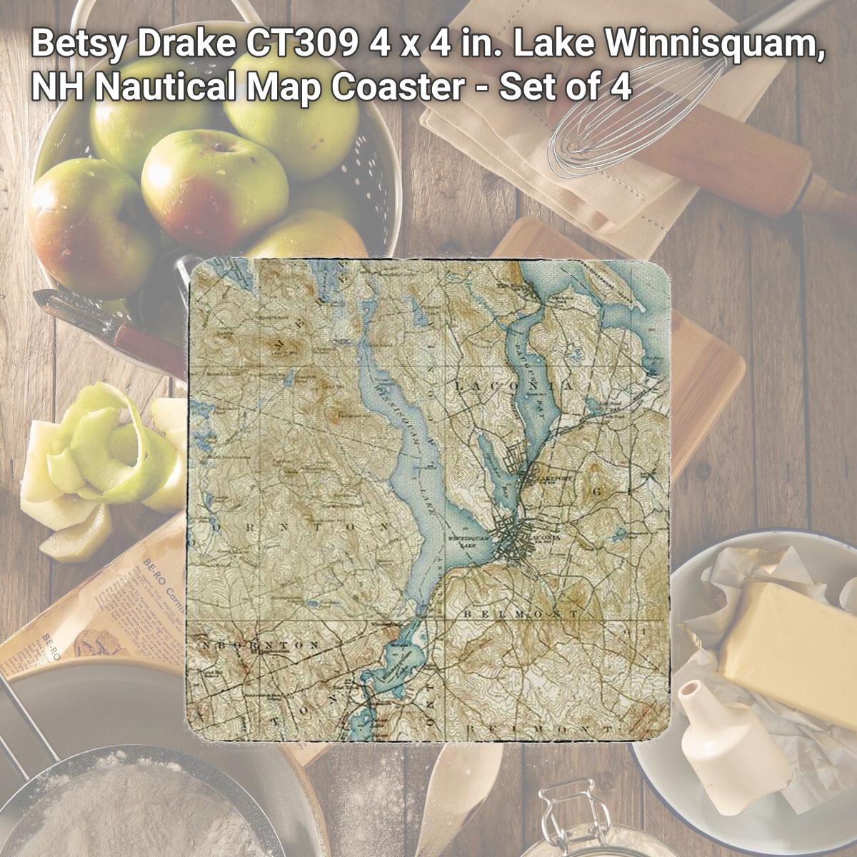 Picture of Betsy Drake CT309 4 x 4 in. Lake Winnisquam, NH Nautical Map Coaster - Set of 4