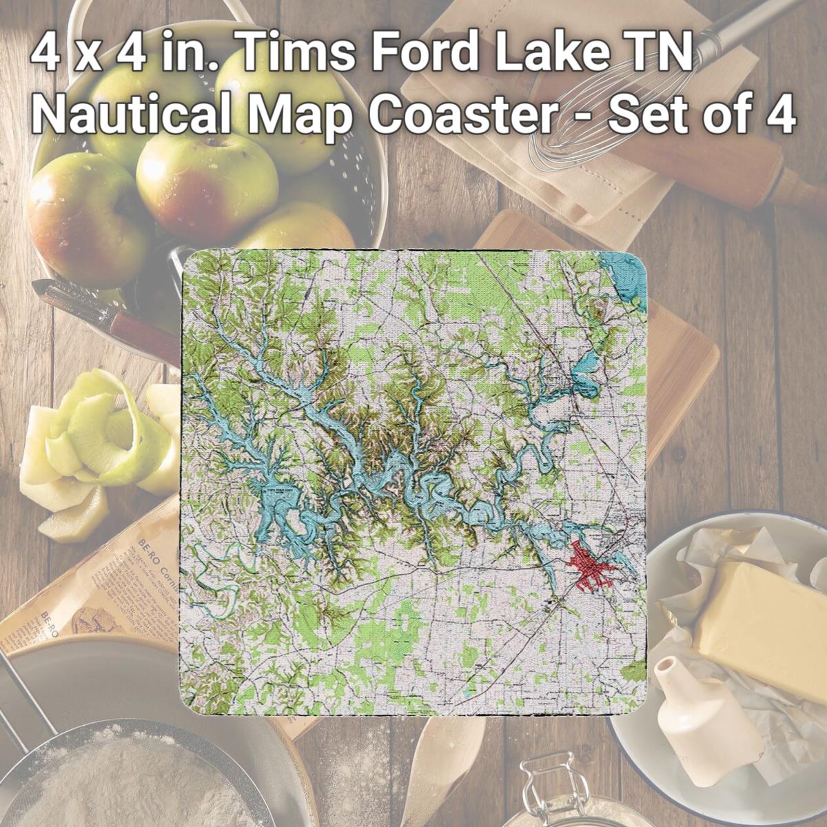 Picture of Betsy Drake CT613 4 x 4 in. Tims Ford Lake, TN Nautical Map Coaster - Set of 4