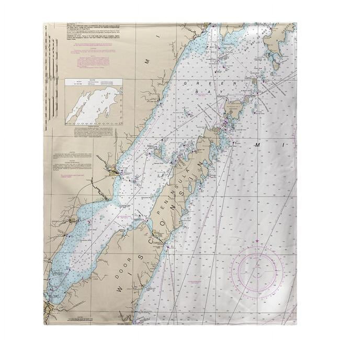 Bk14902dc 50 X 60 In. Door County, Green Bay, Wi Nautical Map Nautical Map Fleece Throw