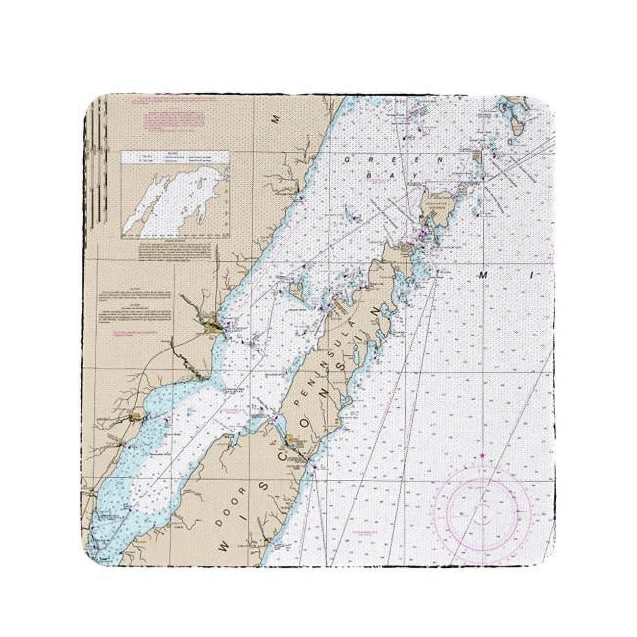 Ct14902dc 4 X 4 In. Door County, Green Bay, Wi Nautical Map Coaster - Set Of 4