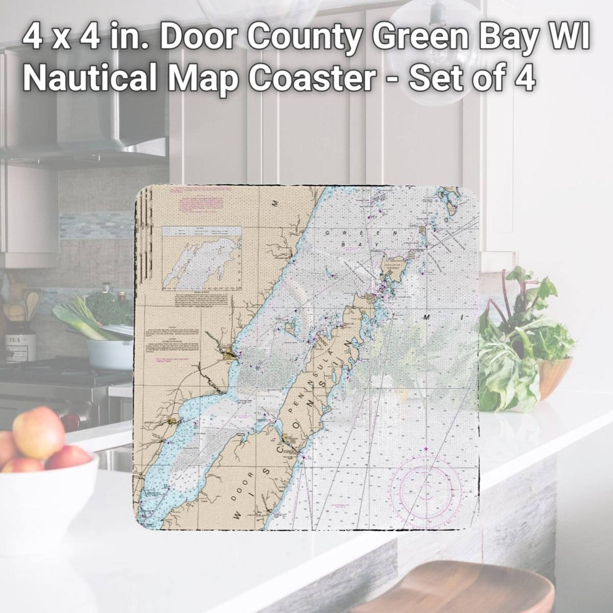 Picture of Betsy Drake CT14902DC 4 x 4 in. Door County, Green Bay, WI Nautical Map Coaster - Set of 4