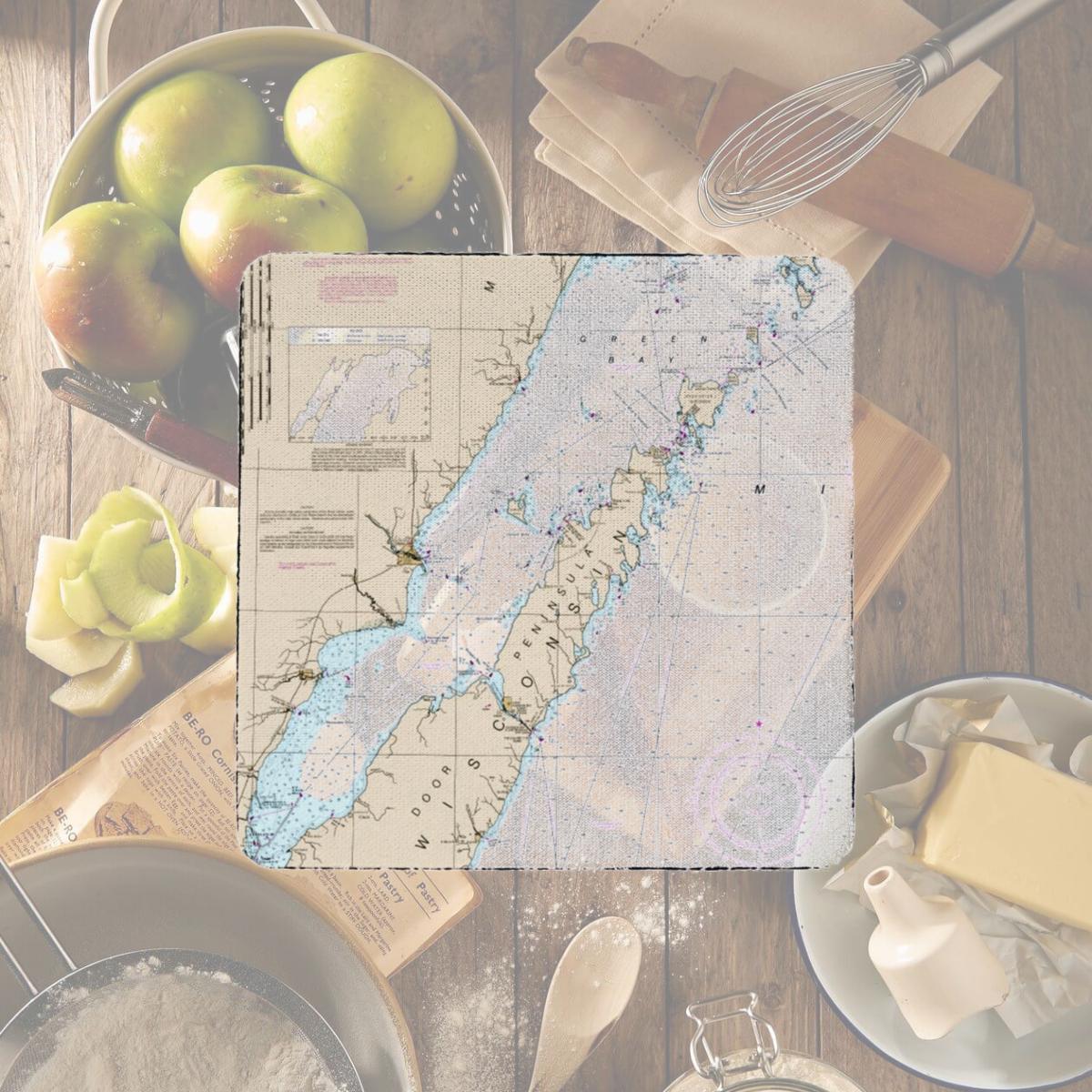 Picture of Betsy Drake CT14902DC 4 x 4 in. Door County, Green Bay, WI Nautical Map Coaster - Set of 4