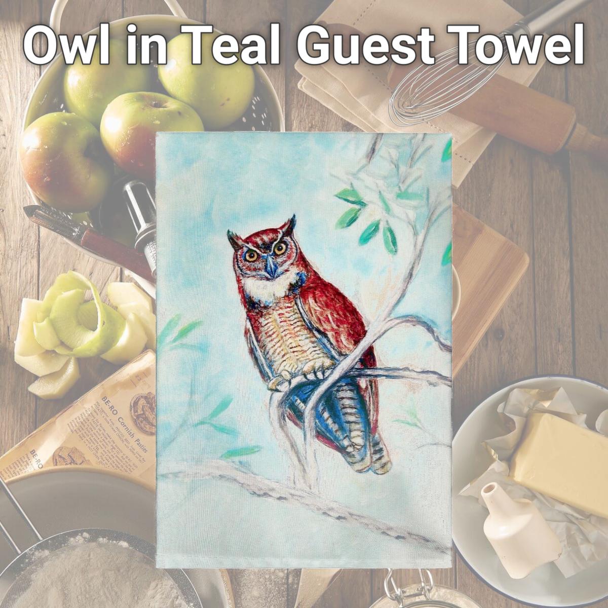 Picture of Betsy Drake GT732 Owl in Teal Guest Towel