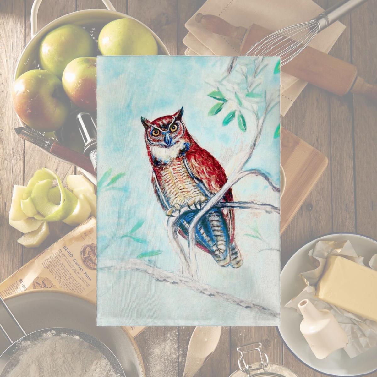 Picture of Betsy Drake GT732 Owl in Teal Guest Towel