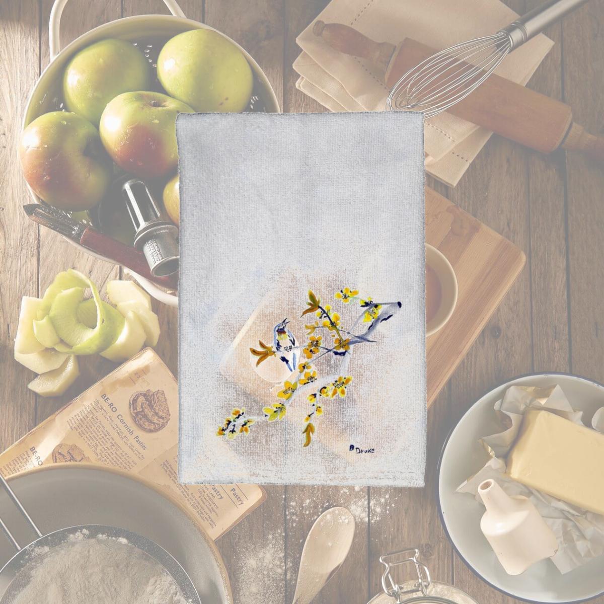 Picture of Betsy Drake KT521 Forsythia & Bird Kitchen Towel