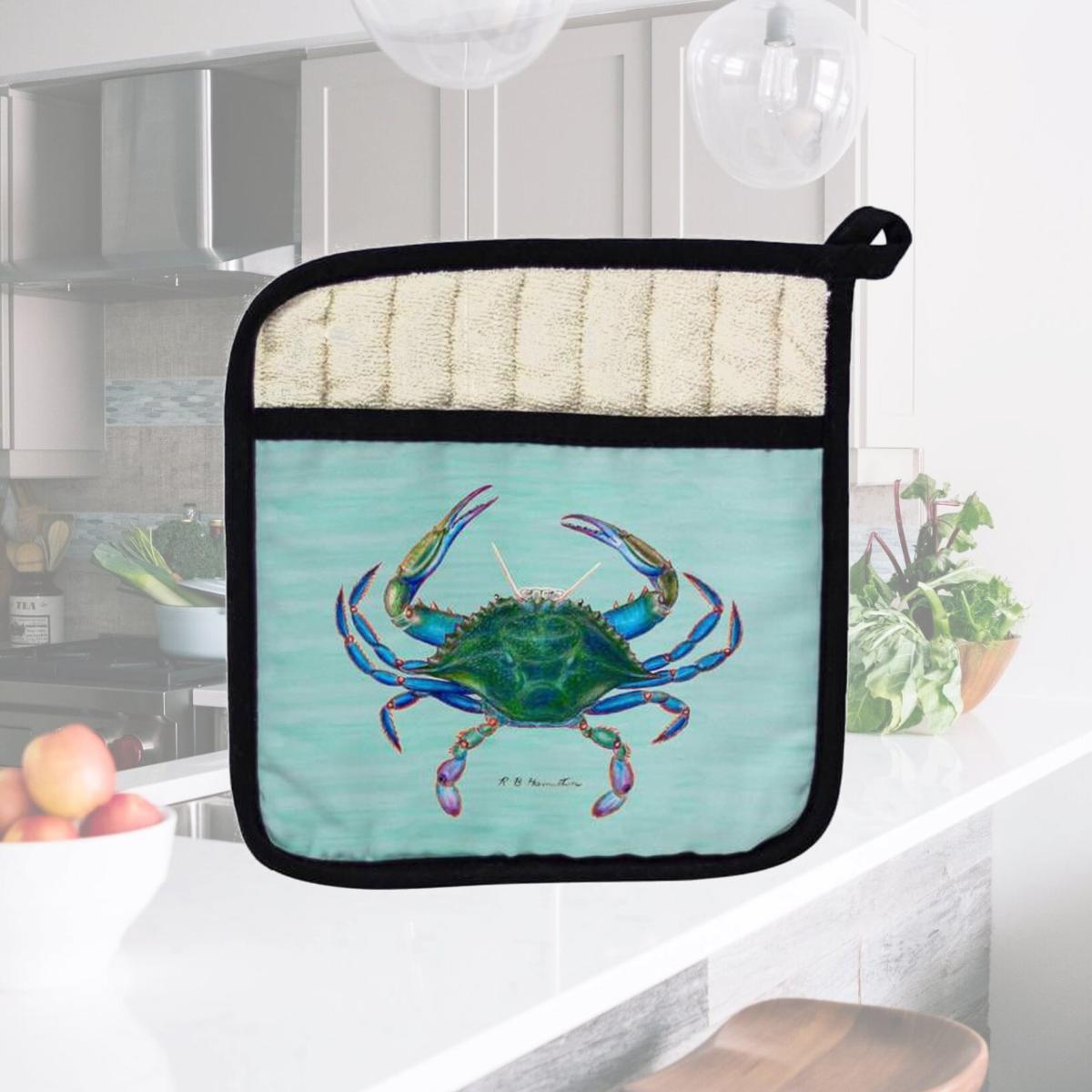 Picture of Betsy Drake PT004C Blue Crab Aqua Pot Holder