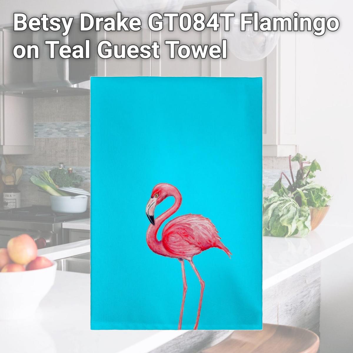 Picture of Betsy Drake GT084T Flamingo on Teal Guest Towel