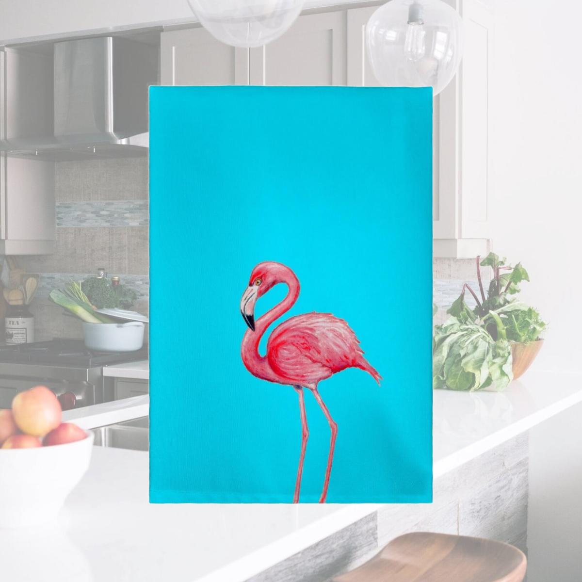 Picture of Betsy Drake GT084T Flamingo on Teal Guest Towel