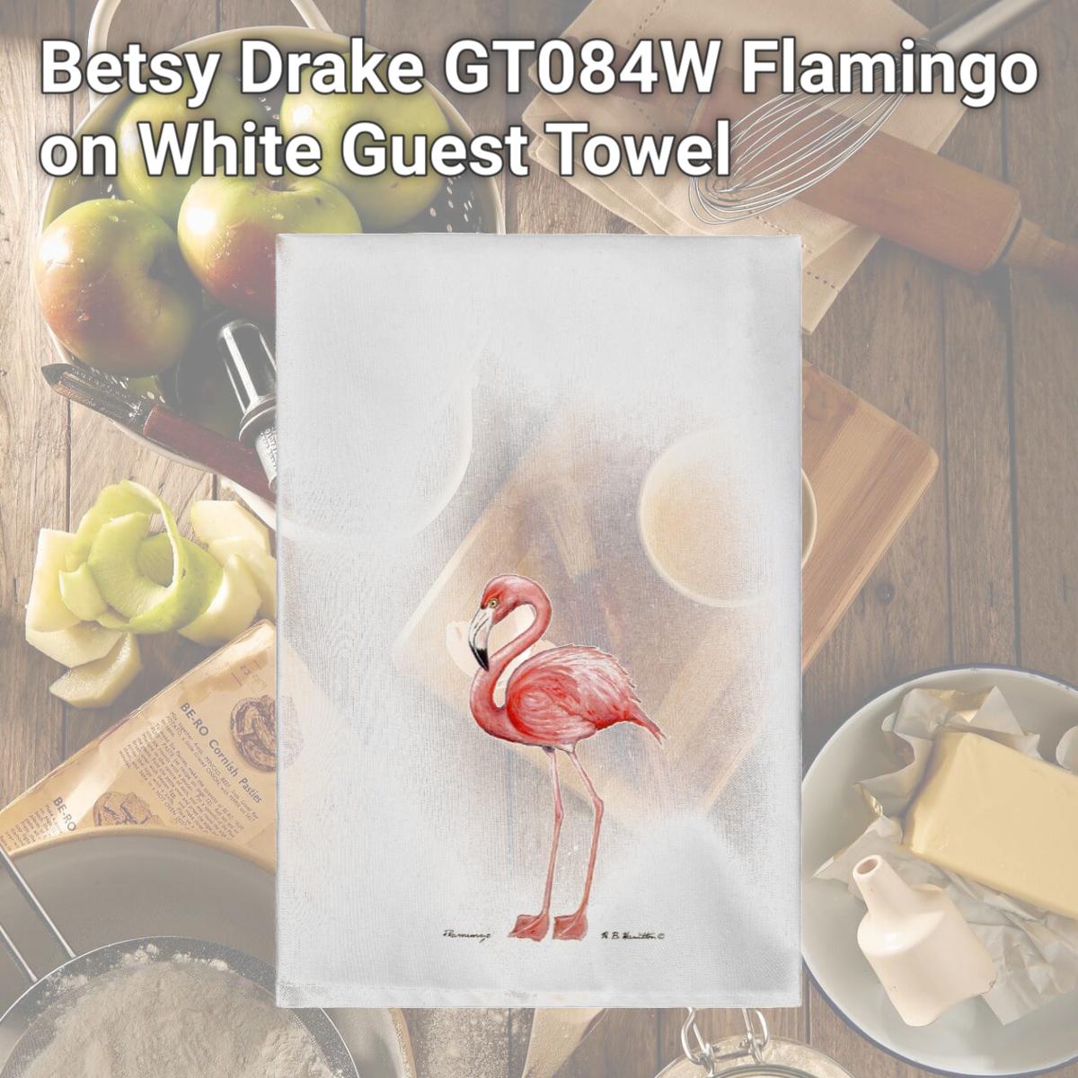 Picture of Betsy Drake GT084W Flamingo on White Guest Towel
