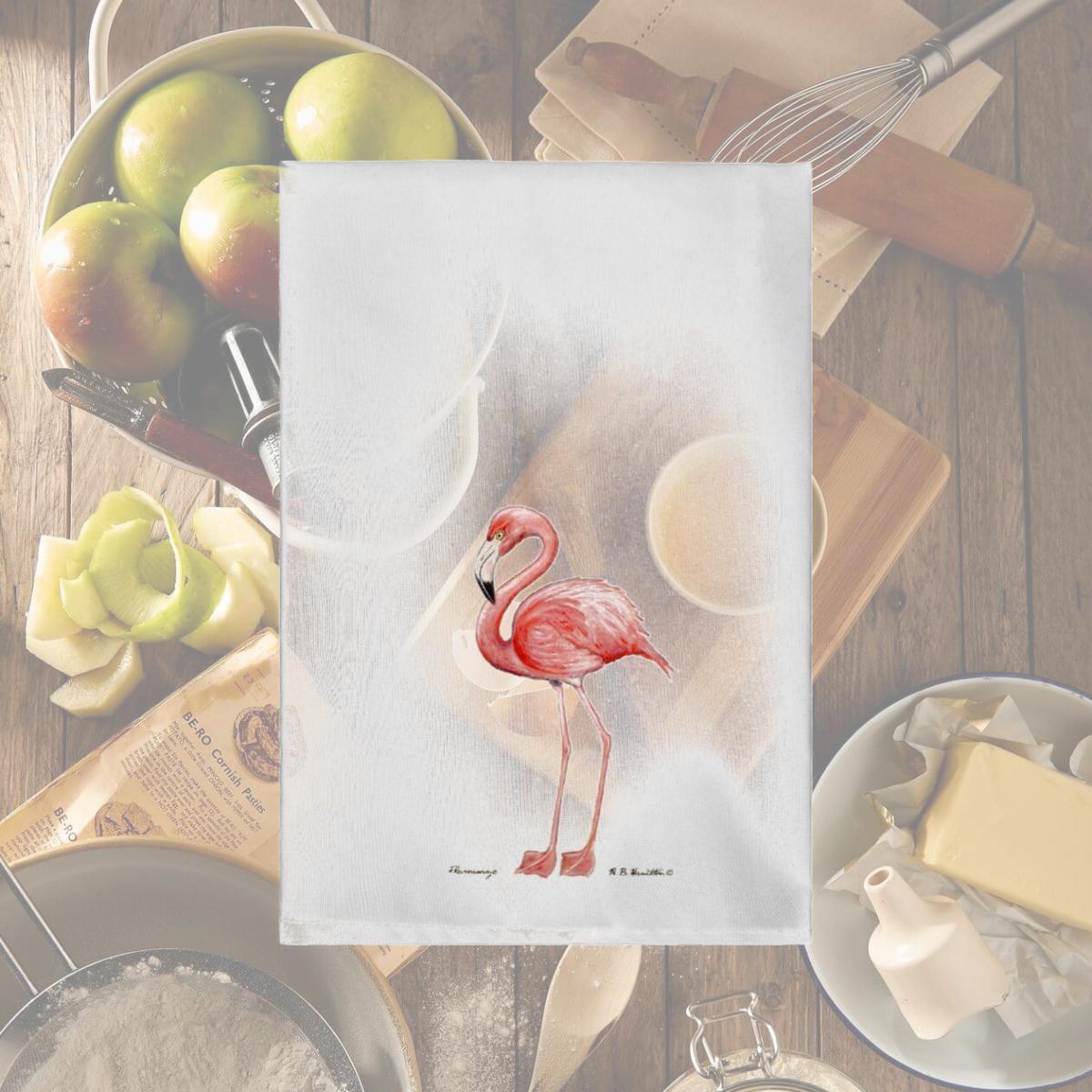 Picture of Betsy Drake GT084W Flamingo on White Guest Towel