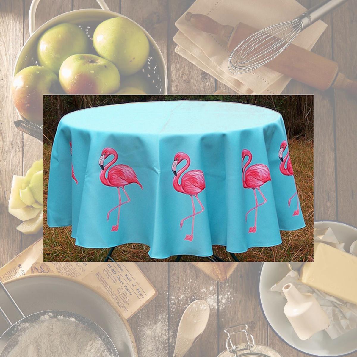 Picture of Betsy Drake TR084G 68 in. Pink Flamingo Round Table Cloth