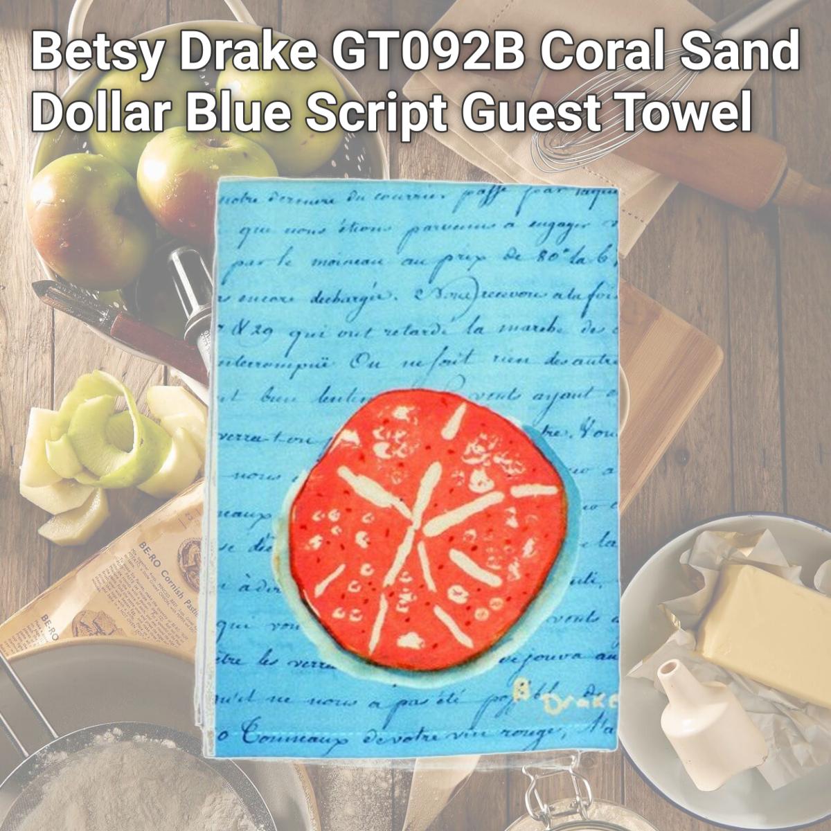 Picture of Betsy Drake GT092B Coral Sand Dollar Blue Script Guest Towel