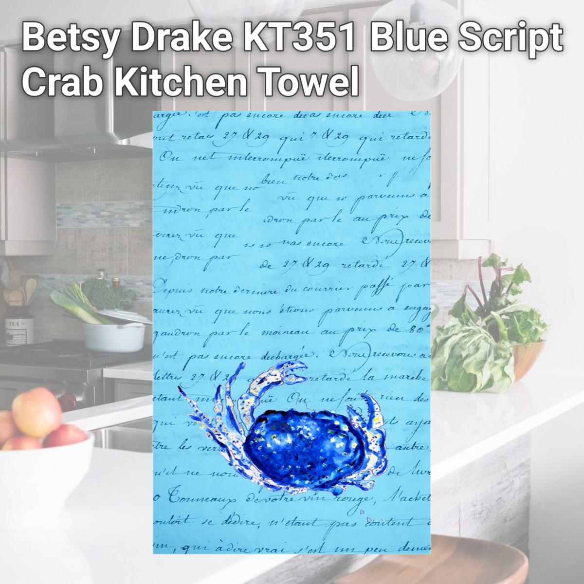 Picture of Betsy Drake KT351 Blue Script Crab Kitchen Towel