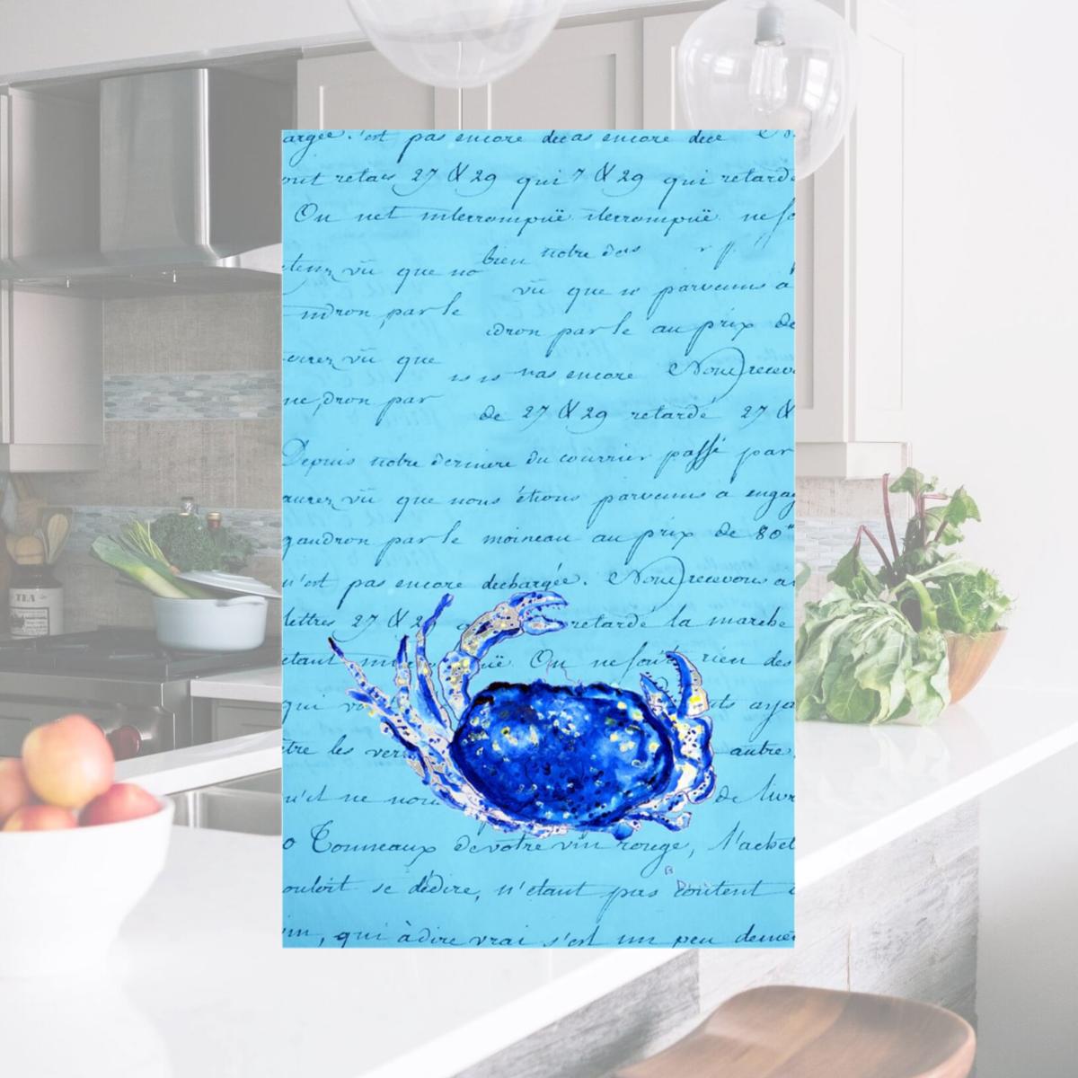 Picture of Betsy Drake KT351 Blue Script Crab Kitchen Towel