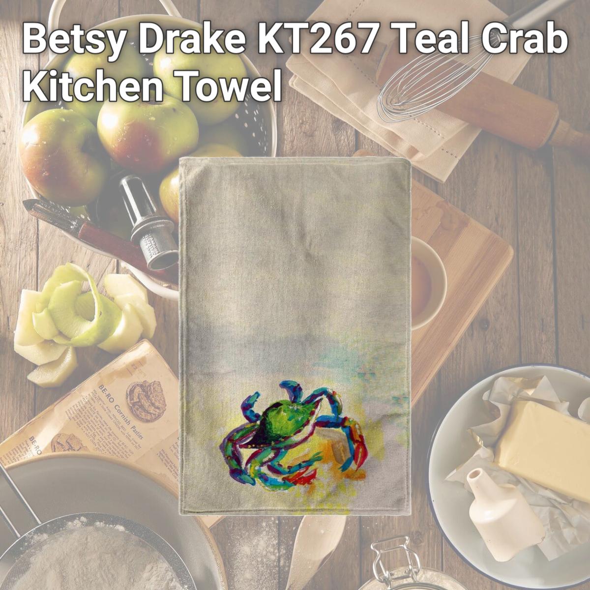 Picture of Betsy Drake KT267 Teal Crab Kitchen Towel