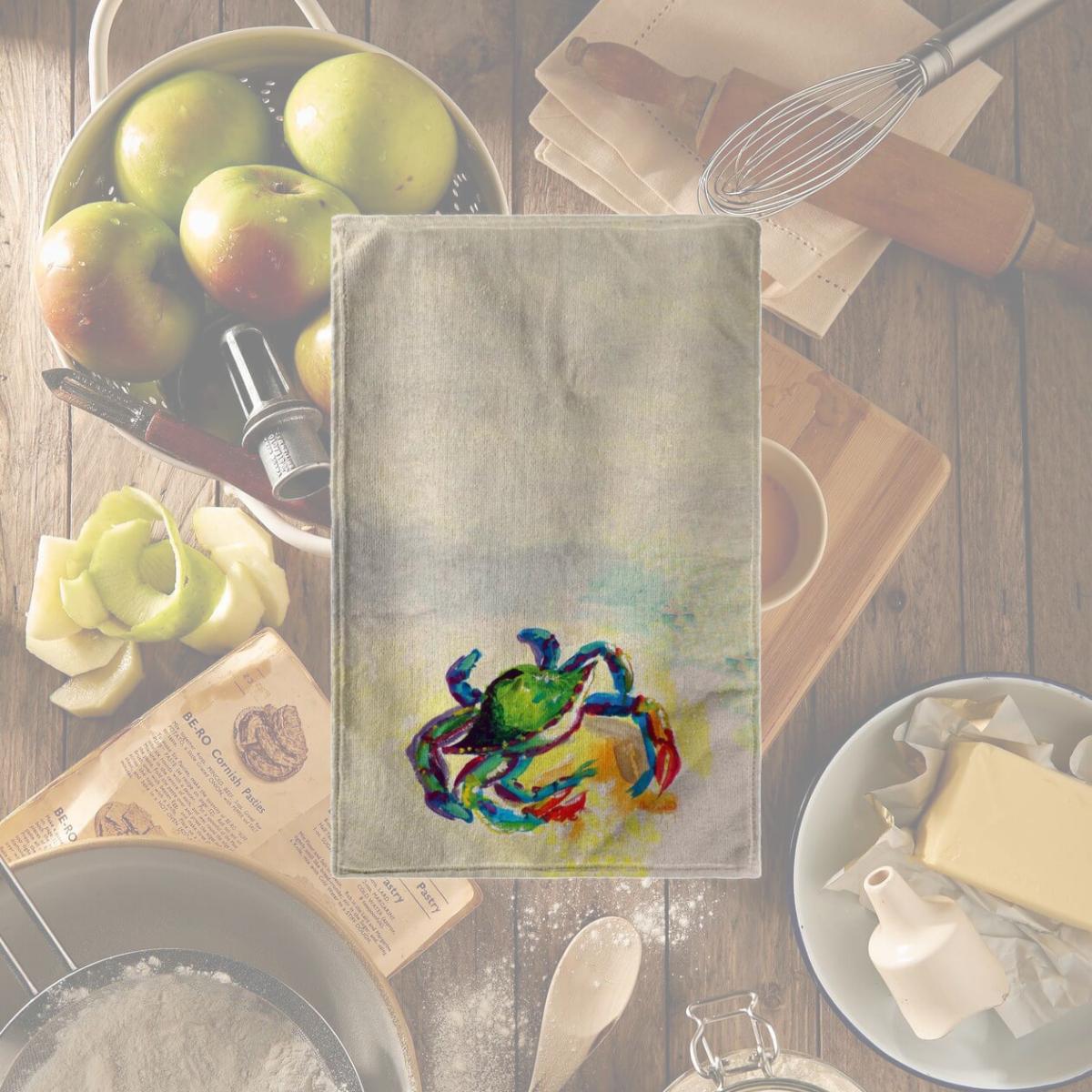 Picture of Betsy Drake KT267 Teal Crab Kitchen Towel