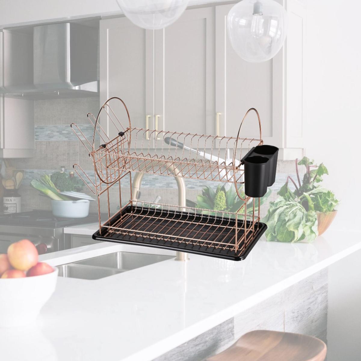 Picture of Jiallo SW2134RG Jiallo Stainless Steel 2-Tier dish rack with dripping tray (Rose Gold)