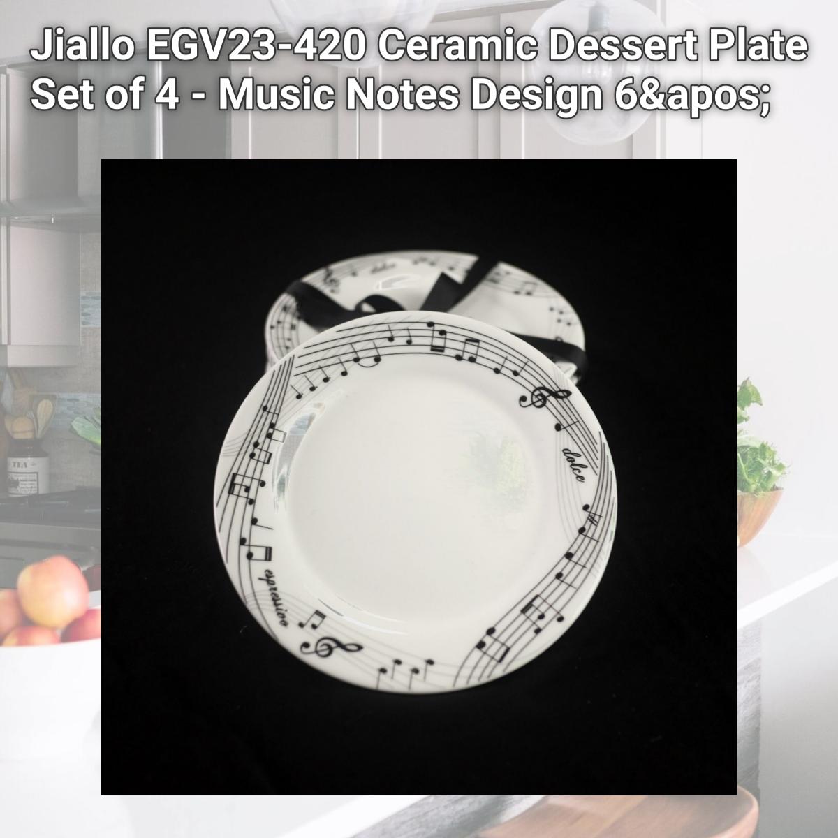 Picture of Jiallo EGV23-420 Ceramic Dessert Plate Set of 4 - Music Notes Design 6'