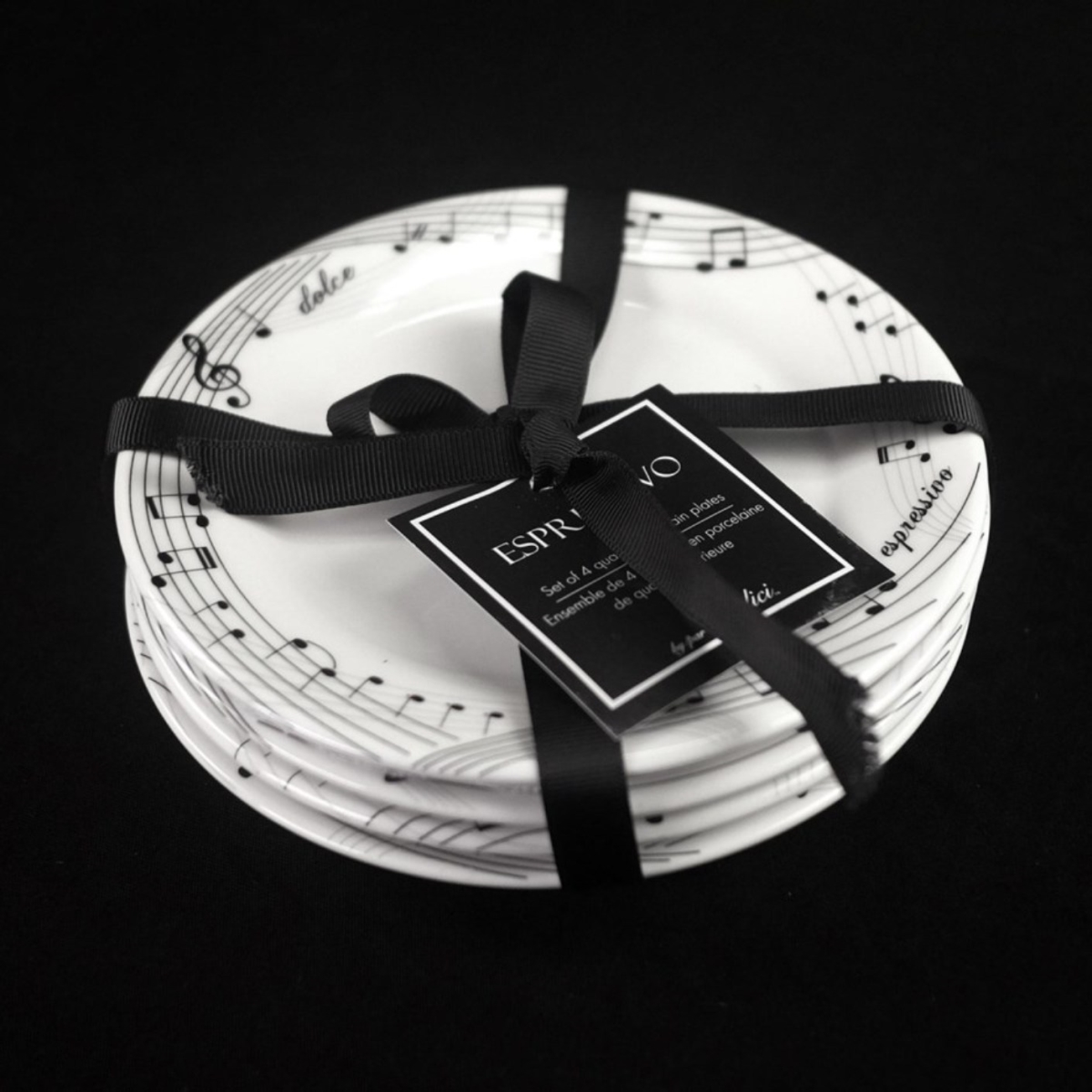Picture of Jiallo EGV23-420 Ceramic Dessert Plate Set of 4 - Music Notes Design 6'