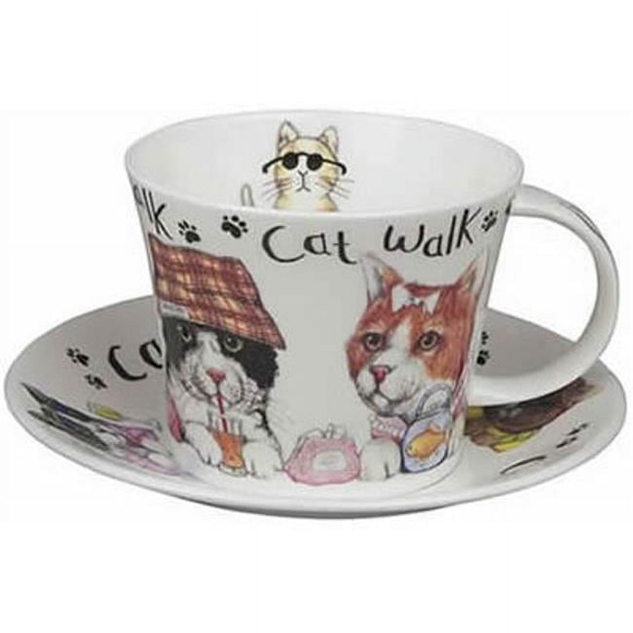 Er2827 105 Mm Cat Animal Fashion Breakfast Cups & Saucers - Set Of 2