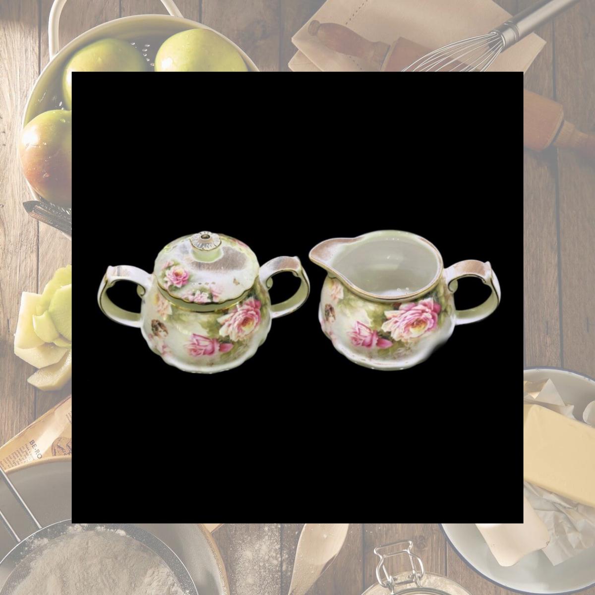 Picture of Jiallo EGV40-013 Roses / Floral Design Sugar & Creamer Bowl Set   Bone China