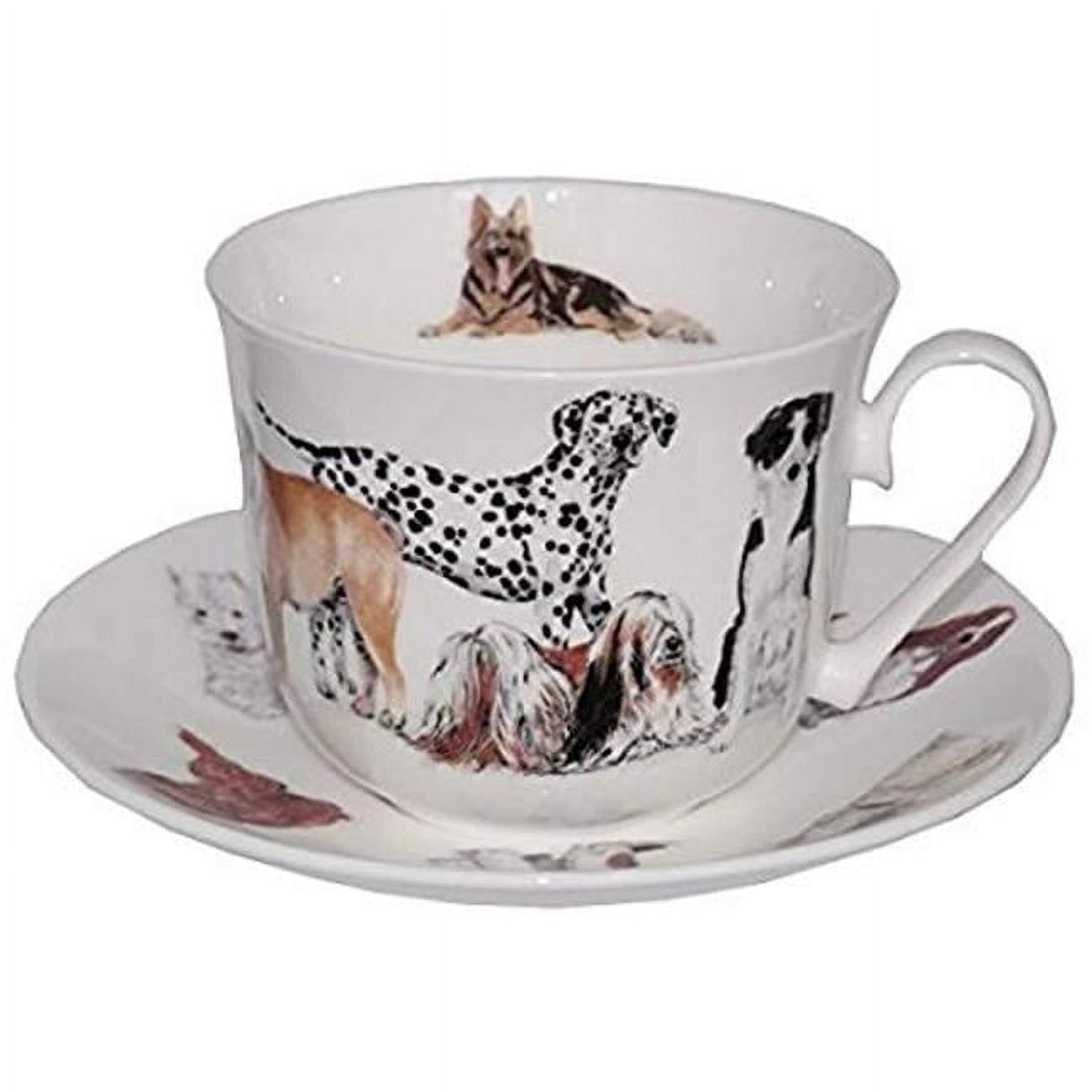 Er2832 105 Mm Dogs Galore Breakfast Cups & Saucers - Set Of 2