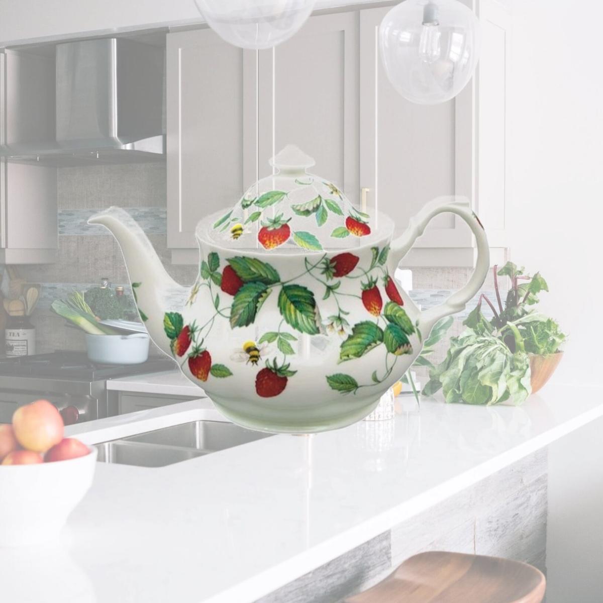Picture of Roy Kirkham ER3102 Roy Kirkham Teapot - Alpine Strawberry, Bone China Ceramic Made in England