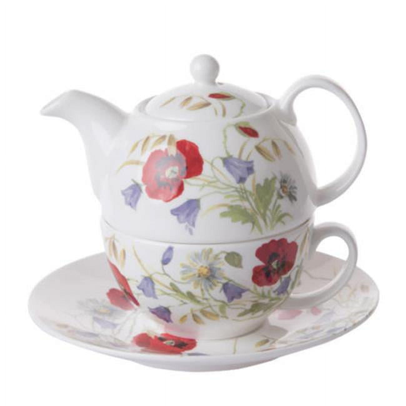 Er3008 90 Mm English Meadow Tea For One Teapot With Tea Cup & Saucer, Multi Color