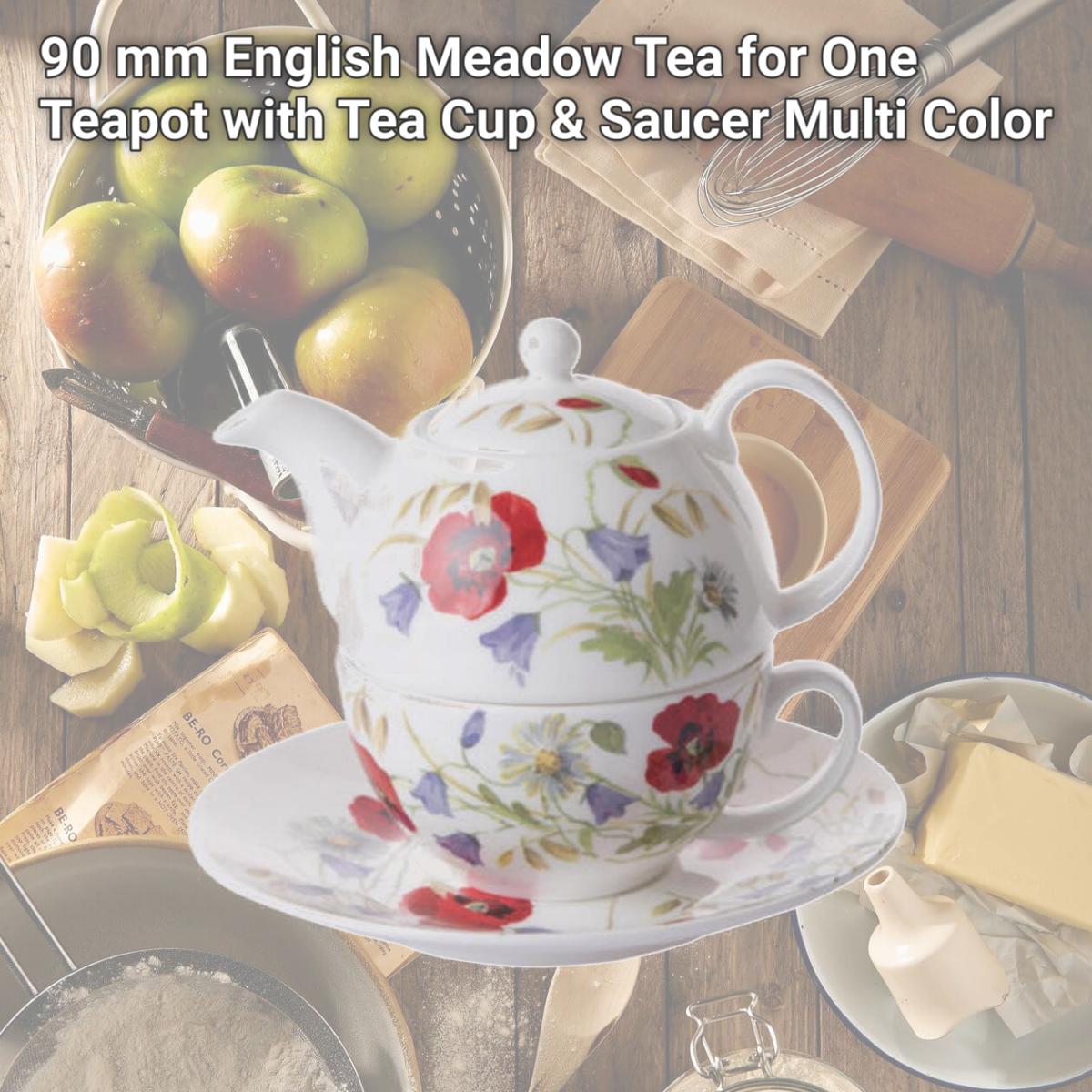 Picture of Roy Kirkham ER3008 90 mm English Meadow Tea for One Teapot with Tea Cup & Saucer, Multi Color