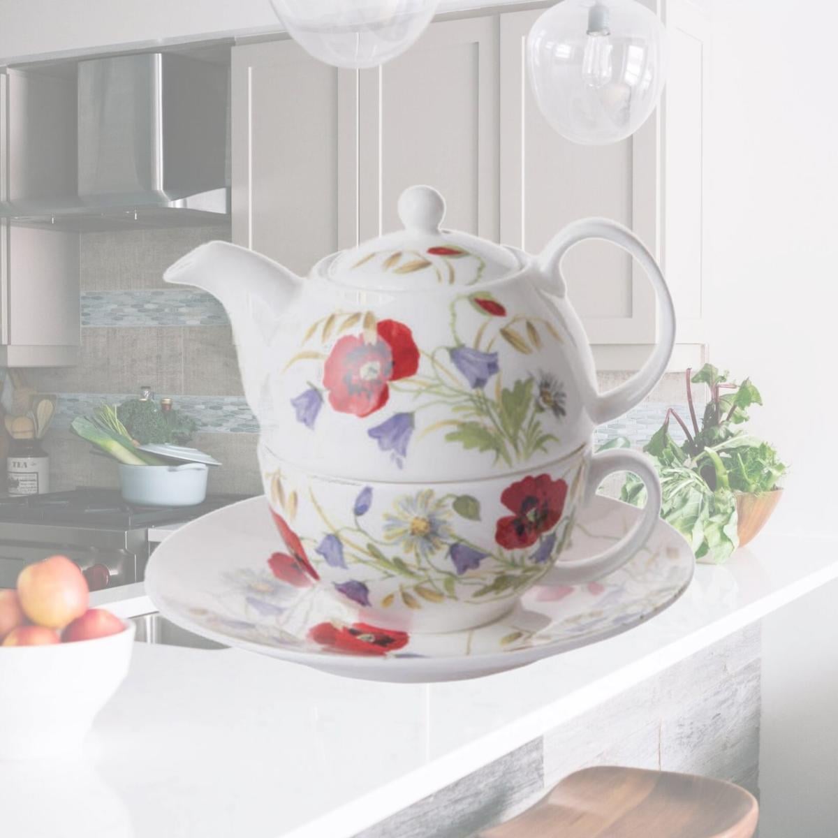 Picture of Roy Kirkham ER3008 90 mm English Meadow Tea for One Teapot with Tea Cup & Saucer, Multi Color
