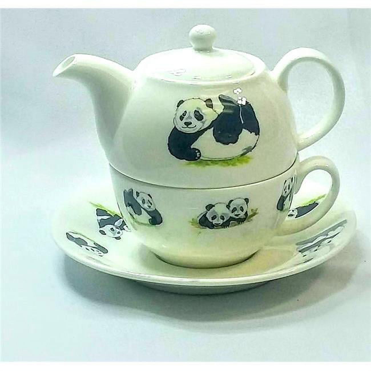 Er30142 90 Mm Panda Tea For One Teapot With Tea Cup & Saucer, Multi Color