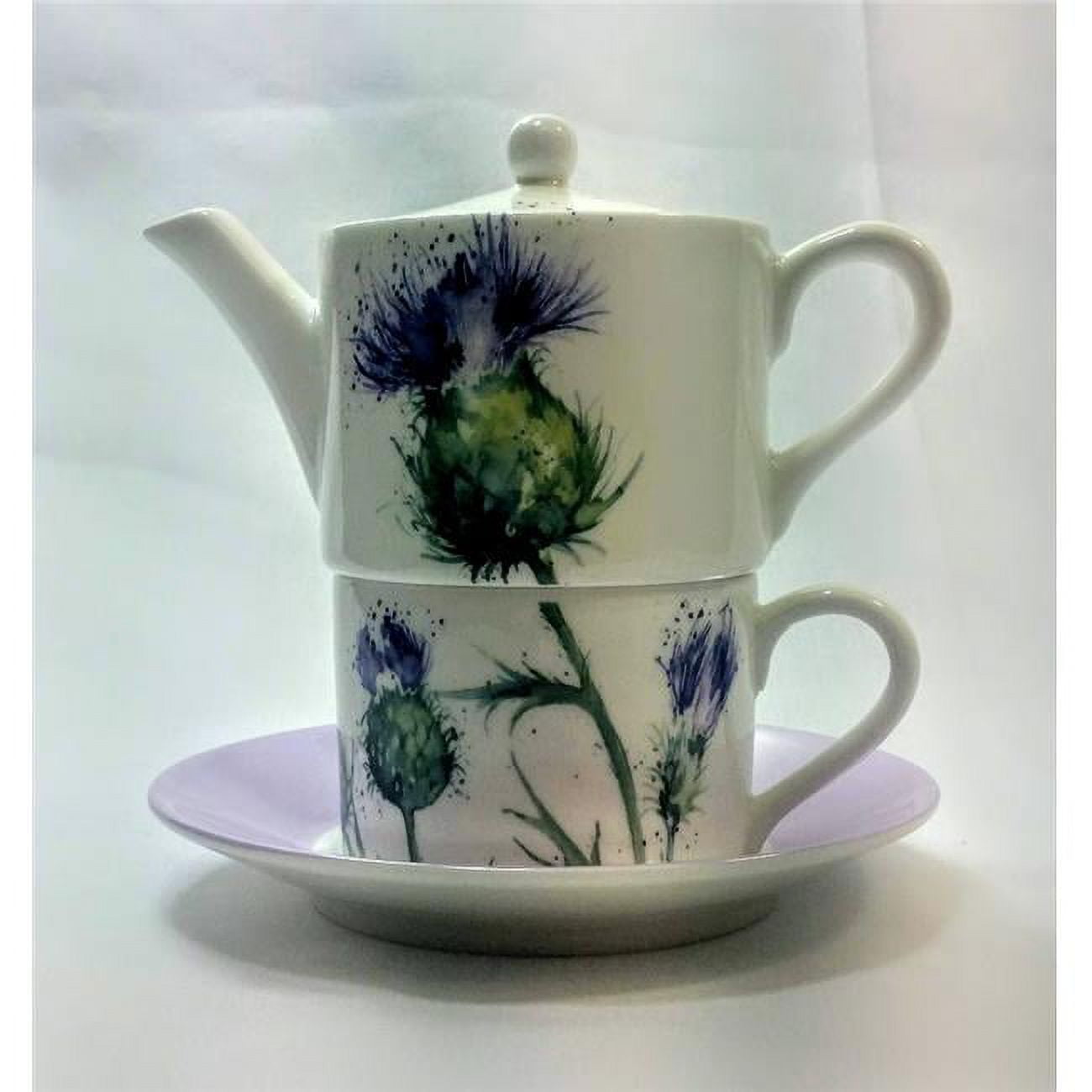 Er30143 90 Mm Thistles Tea For One Teapot With Tea Cup & Saucer, Multi Color