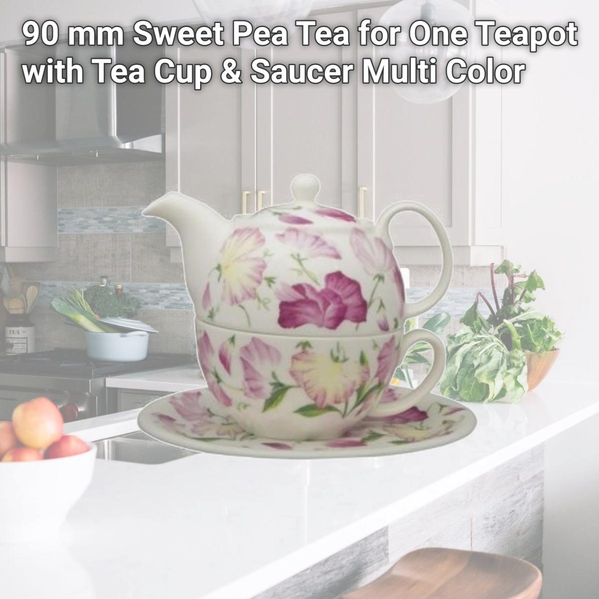 Picture of Roy Kirkham ER3019 90 mm Sweet Pea Tea for One Teapot with Tea Cup & Saucer, Multi Color