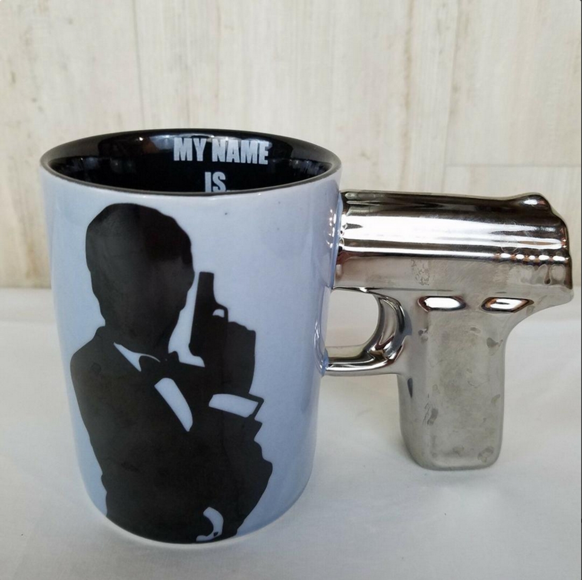 Picture of Verdici EGD1863-23 Coffee Mug with Gun Handle, 'MY NAME IS.' Printed Inside, 11oz
