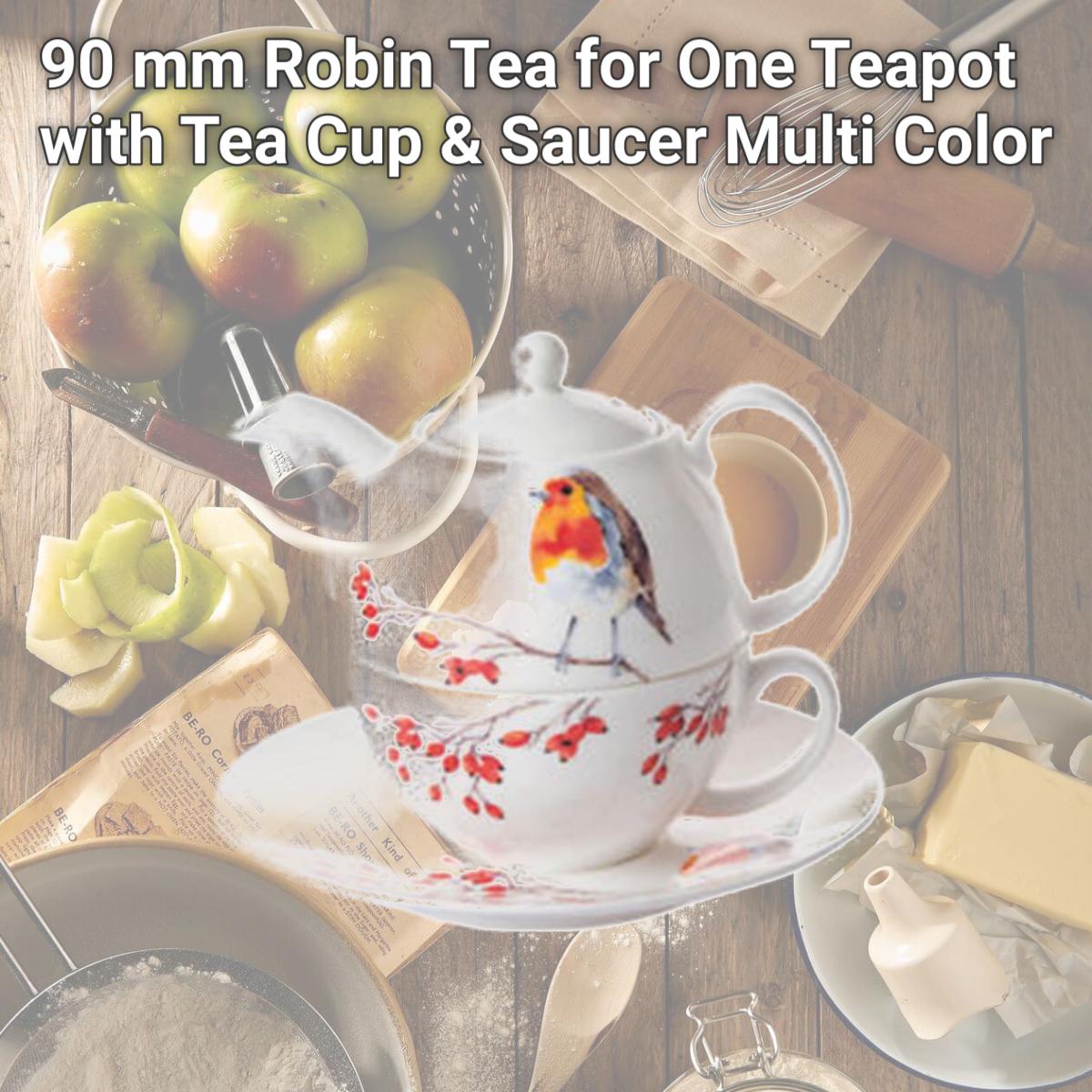 Picture of Roy Kirkham ER3070-R 90 mm Robin Tea for One Teapot with Tea Cup & Saucer, Multi Color