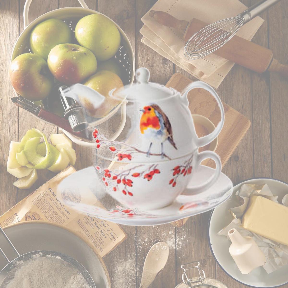 Picture of Roy Kirkham ER3070-R 90 mm Robin Tea for One Teapot with Tea Cup & Saucer, Multi Color