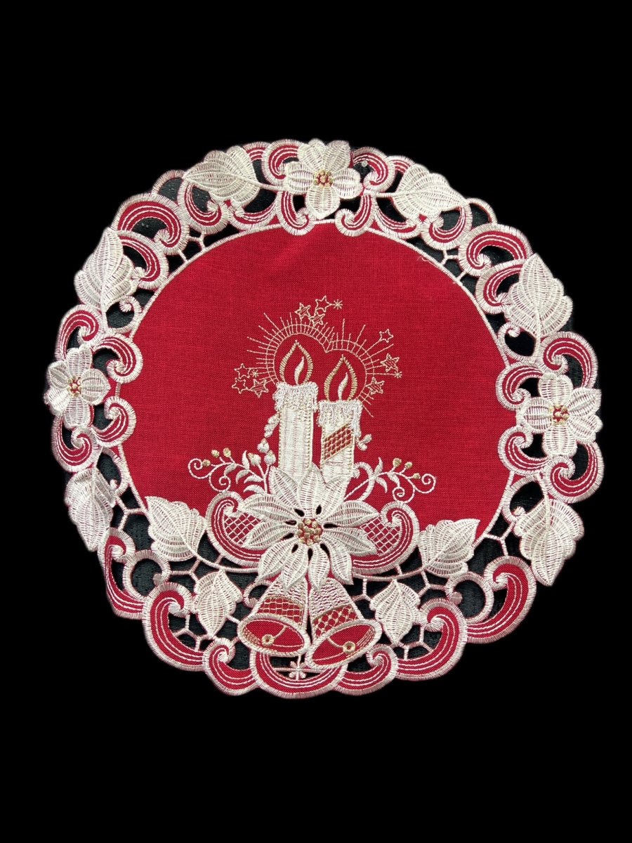 Picture of Jiallo 8963/R/12RD Poinsettia Embroidered Cutwork Round Placemat, 12-Inch diameter