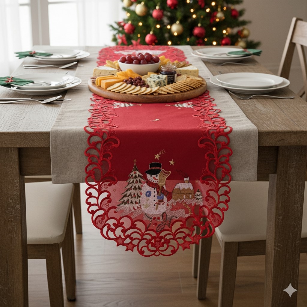 Picture of Jiallo 8058/12x18 Snow Man Embroidered Cutwork Placemat, 12 by 17 inch