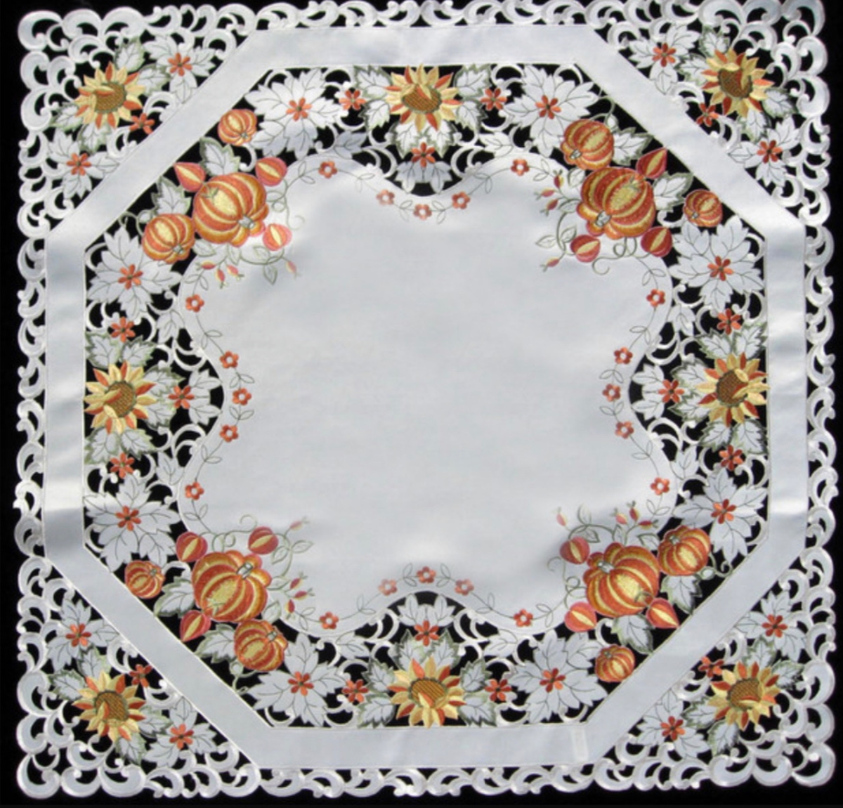 Picture of Jiallo 7855/P/36SQ Pumpkin Embroidered Cutwork Square tablecloth, 36 inch Square