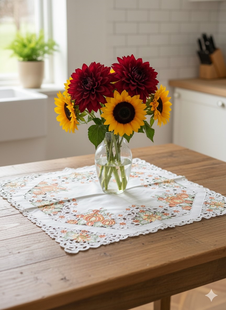 Picture of Jiallo 7855/P/36SQ Pumpkin Embroidered Cutwork Square tablecloth, 36 inch Square
