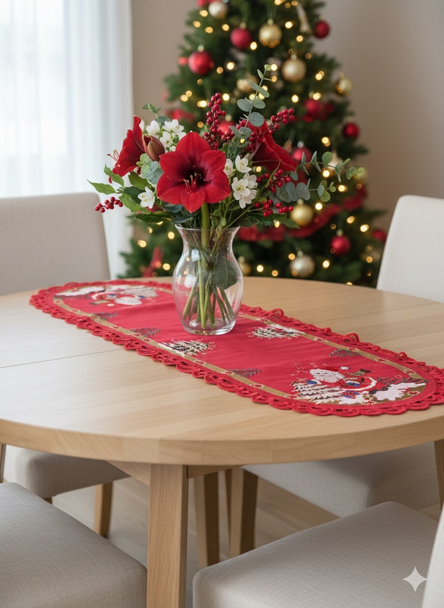 Picture of Jiallo 8680/RED/24RD Santa Red Embroidered Cutwork Round Placemat, 23-Inch diameter