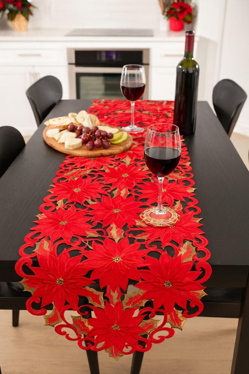 Picture of Jiallo 8963/R/12x18 Poinsettia Embroidered Cutwork Placemat, 12 by 17 inch
