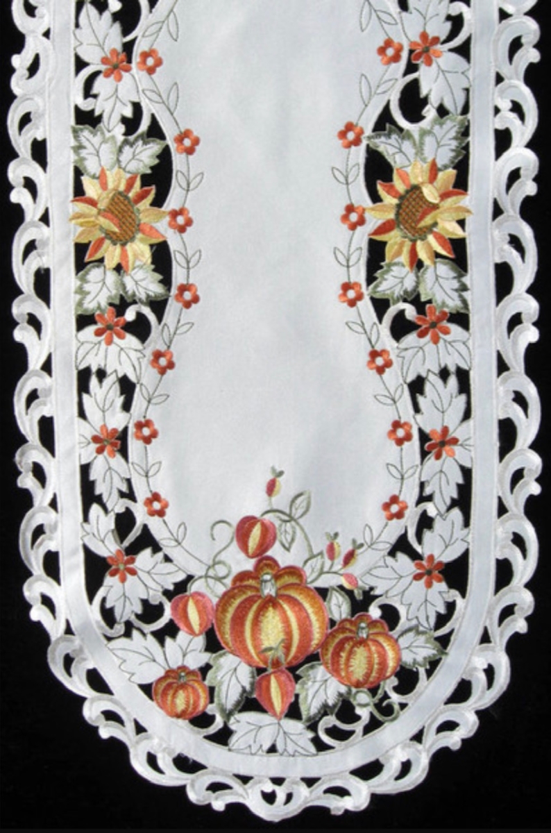 Picture of Jiallo 7855/P/16x72 Pumpkin Embroidered Cutwork Rectangular Table Runner, 15 by 70  inch