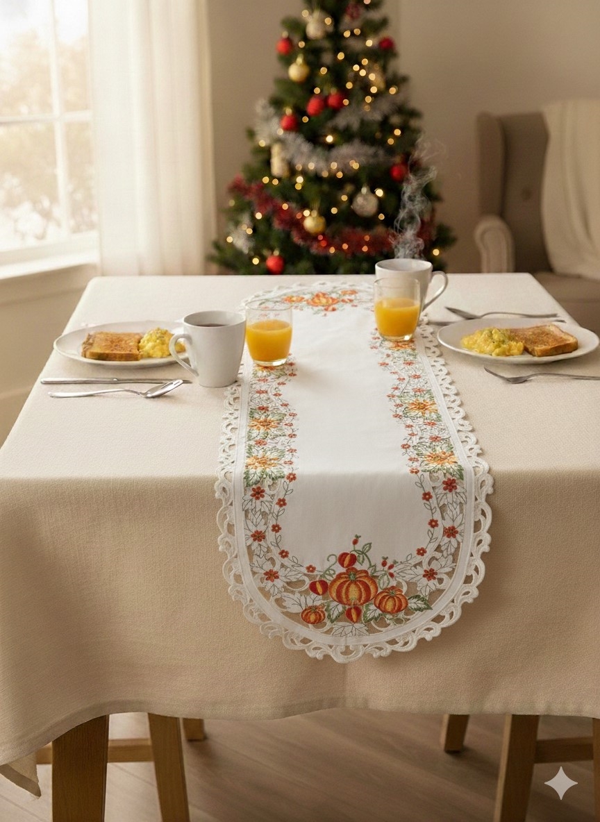 Picture of Jiallo 7855/P/16x72 Pumpkin Embroidered Cutwork Rectangular Table Runner, 15 by 70  inch