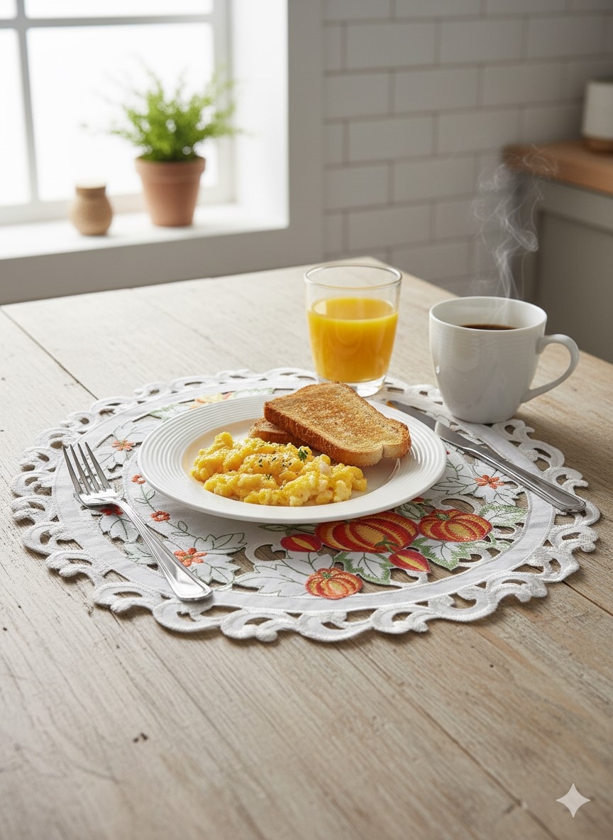 Picture of Jiallo 7855/P/12RD Pumpkin Embroidered Cutwork Round Placemat, 12-Inch diameter