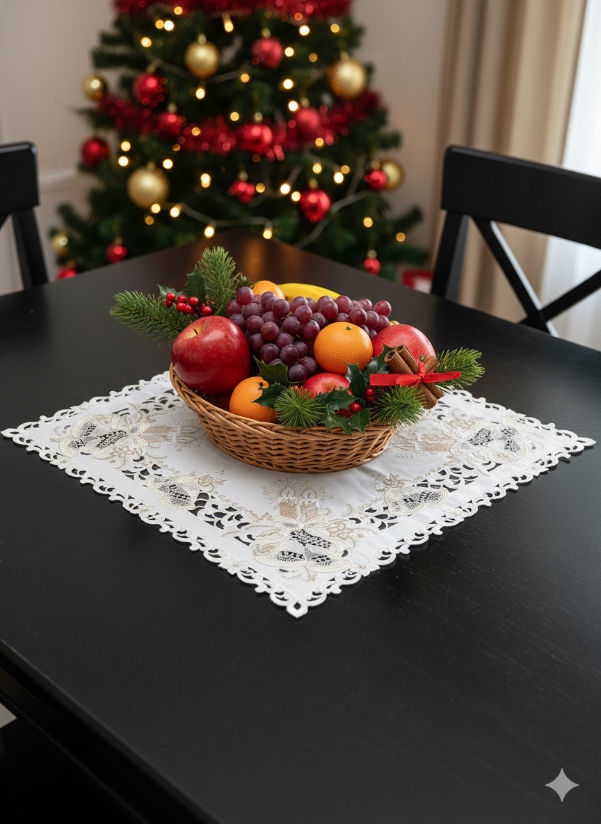 Picture of Jiallo 8675/E/36SQ Christmas Candle Beige Lace Embroidered Cutwork Square tablecloth, 36 inch Square