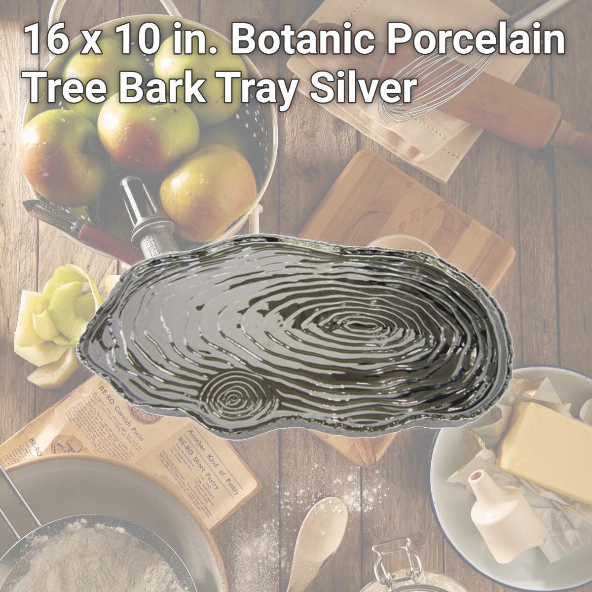 Picture of Jiallo 69112 16 x 10 in. Botanic Porcelain Tree Bark Tray, Silver