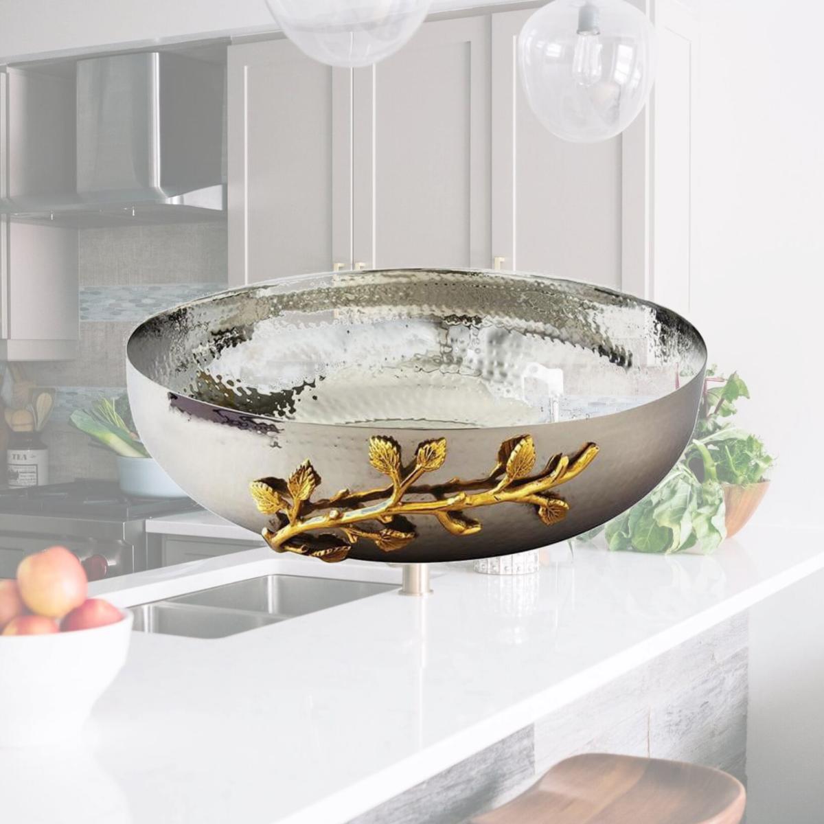 Picture of Jiallo 70020 12 in. Dia. Gilt Hammered Leaf Salad Bowl